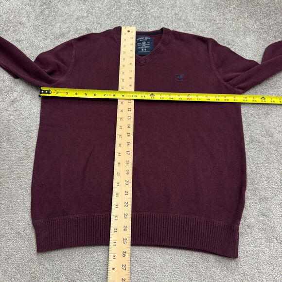 American Eagle Outfitters Pullover Sweater Mens Medium Burgundy Cotton V-Neck - Picture 9 of 13